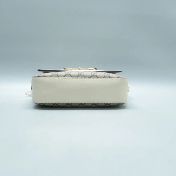 100% Authentic GUCCI Horsebit 1955 Brown&White Canvas Shoulder Bag 945-12524 - Picture 5 of 12